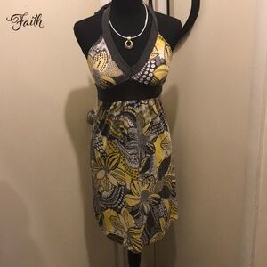 Yellow and Gray Halter Dress